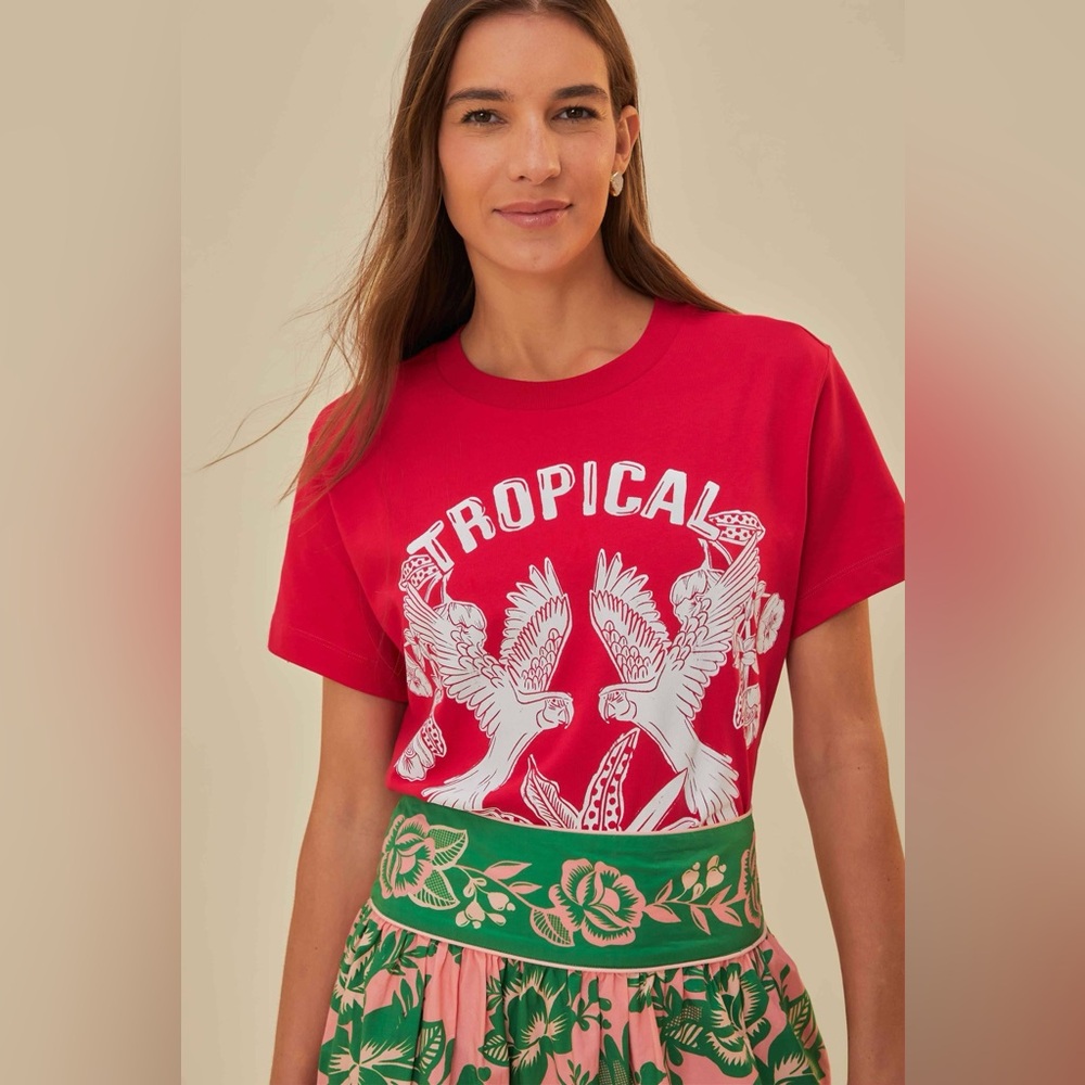 Farm Rio red tropical parrot tee size xxs